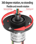 30A Three Wire Slip Ring With Gold Brush Contacts For Motor Encoder And Small Drive 22mm No Fuss Fiber Brush Tech Delivers Smooth Power And Signal Transmission For Reliable Performance. 22mm slip ring with flange, gold brush contacts, 360° rotating end, motor encoder use