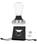 58 Millimeter Size Coffee Tamper Top Tier Stainless Espresso Press With Smooth Grip And Accurate Flat Pad, includes pouch and accessories.