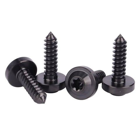 Titanium M5 18mm Self Tapping Screws With Torx T25 Head For Motorcycle Bolts Black 4 Pack showing Torx heads and threads