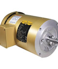 General Purpose Industrial Motor Be A Workhorse 1.5 HP 3500 RPM TEFC 56C Frame 208 230 and 460V 3 Phase 60 Hz Totally Enclosed Fan Cooled Motor For Heavy Duty Machinery And Workshop Use shown diagonally with visible label and connection box