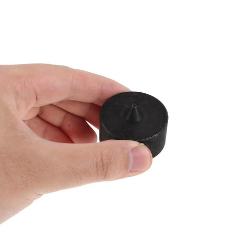 Heavy-Duty Shaft End Protector Caps for Grip-O-Matic Pullers held in hand, black metal with conical center, reduces vibration noise.