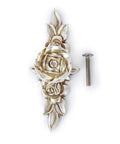 Gonna Love These Solid Vintage Rose Ceramic Flower Cabinet Knobs With Sturdy Backplate Super Tough Kitchen Drawer Pull Handles For Dresser Cupboard And Doors with screw, antique silver floral design.