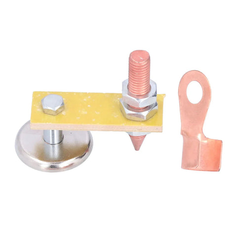 Reliable Magnetic Welding Clamp Tool With Compact Design And Strong 3KG Holding Power, featuring sturdy copper connector and metal base.