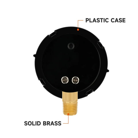 Two Inch Dial Pool Filter Pressure Gauge With One Quarter NPT Lower Mount Clean Filter Indicator 0 To 60 Psi Dual Scale Brass Wetted Parts Ideal For Swimming Pools Spas Aquariums Water Pumps And Quick Pool Maintenance, plastic case and solid brass mount