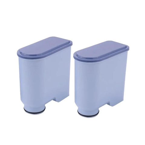 Game Changer Coffee Maker Water Filter Replacement Cartridge that softens hard tap water, pack of 2 filters in blue.