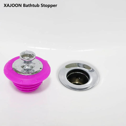 Pink Silicone Bathtub Stopper With Chrome Plated Handle For Standard Drains Super Snug Seal Zero Drip Guarantee Smooth Grip Straight Up Premium Bathroom Sink Plug Effortless Swap in bathtub.