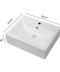 Floating Wall Mount Vessel Sink 21x16 White Porcelain Ceramic Basin With Overflow Rectangular Wall Hung Lavatory Sink For Modern Bathrooms
