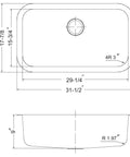 Technical drawing of Stainless Steel Undermount Kitchen Sink 23 Inch Single Bowl Eston Series Satin Finish Corrosion Resistant Easy To Clean Built To Last Heavy Duty No Fuss For Washing And Food Prep, showing precise dimensions and contours.