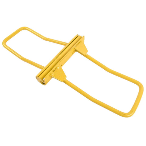 Yellow 90 Degree Vertical Seam Locking Tool for Metal Roof Panels, hand seamer, heavy duty bender for standing seam roofing, side view.