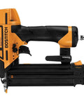 Side view of Brad Nailer Kit With Smart Point Technology, lightweight 18 Gauge pneumatic tool shown with oil included feature.