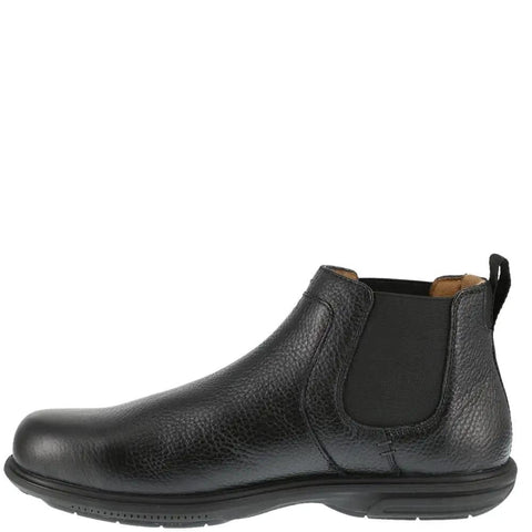 Loedin Chelsea Work Boot With Steel Toe For Men Slip On Dress Boot In Black Leather Cushioned Footbed Easy On Off Back Pull Tab Twin Elastic Goring Built To Last