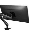 Heavy Duty Dual Monitor Mount Arm For Desks Featuring Rock Solid Construction with swivel tilt adjustment for a black monitor.