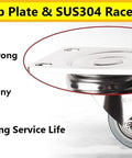 Heavy duty swivel caster with thick SUS304 plate and double raceways, featuring strong and shiny design for long service life.
