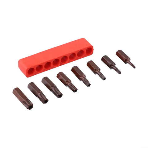 Awesome 8-Piece Torx Security Bit Set With Hardened Steel TS8 To TS40 Sizes For Power Drills Auto And Electronics Repair At 1-Inch Length To Handle Heavy Duty Jobs Without Slipping Or Stripping Threads, red holder and bits
