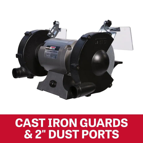 8-Inch Bench Grinder With Wire Wheel And Aluminum Oxide Wheel, 3450 RPM, 1 HP, 115V 1-Phase, Includes 36-Grit Wheel, Crimped Wire Wheel, Cast Iron Guards With Dust Chutes, Enclosed Pre-Lubricated Bearings, Adjustable Spark Guards, UL Listed