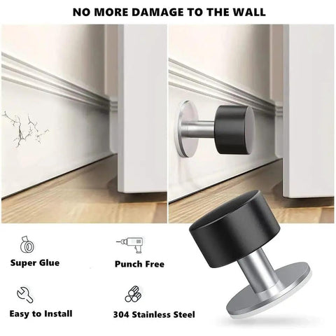 Heavy Duty Stainless Steel Door Stopper With Ultra Strong Adhesive Wall Mount Sound Dampening Door Noise Floor Safe Bumper.