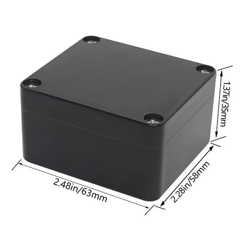 Solid Game Changer IP65 Waterproof Dustproof ABS Plastic Project Box For Outdoor Electronics And DIY Projects Heavy Duty Black Junction Enclosure Ready To Rig Up Pack Of Two side view with dimensions shown.