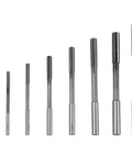 Eight-piece HSS chucking reamers set with straight shanks laid out for drilling and milling machines.