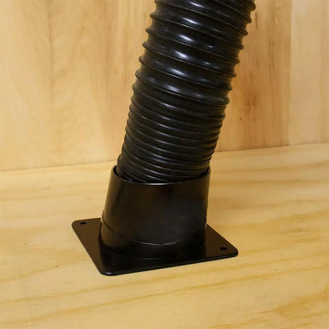 Heavy Duty 4 Inch Abs Dust Port Connector For Band Saw And Jointer With Four Pre Drilled Mounting Holes, flexible hose attachment on wood surface.