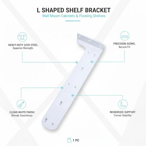 Heavy Duty L Shaped Bracket For Wall Mounted Cabinets And Floating Shelves In White Finish Steel Construction For Strong Support