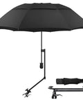 A Zero Stress UV Defense This Upf Fifty Plus Golf Umbrella Packs A Heavy Duty Universal Clamp And Fluid Tilt Arm, black nylon shade.