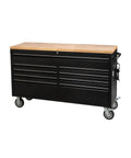 61-Inch Heavy-Duty Rolling Tool Chest And Mobile Workbench With 9 Drawers, Rubber Wood Tabletop, Key Locking System, Drawer Liners And Wheels, Steel Storage Cabinet For Garage And Workshop