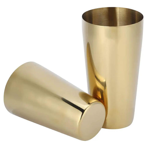 Top Shelf 304 Stainless Steel Cocktail Shaker Set With Polished Rustproof Finish featuring golden shaker cups for professional cocktails.