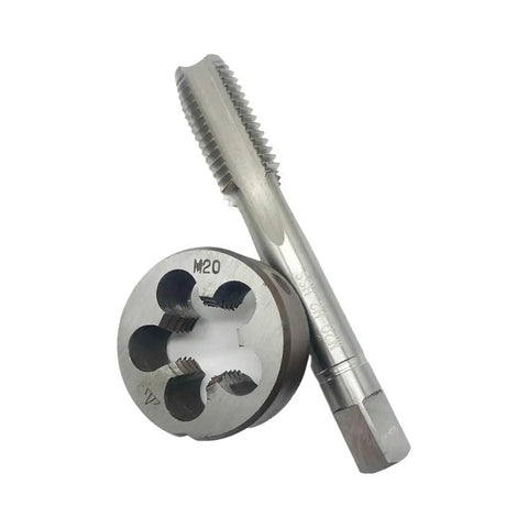 Pro Grade M20x2.5 Right Hand Tap And Die Set For Metric Threading, Round Die Tool, high speed steel, front view