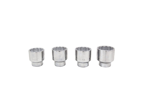 Close-up of 4 SAE sockets from the 21 Piece 3/4 Inch Drive Socket Set With Case Includes 16 SAE Sockets From 7/8 Inch To 2 Inch