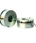 OOIOPCI micro power loss electromagnetic brake pair, silver metal with flange mounting holes and wires