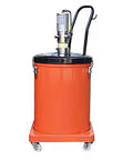 Heavy Duty Pneumatic Grease Pump Rolls Smooth On Five Gallon Drums with rotating nozzle and wheeled cart setup.