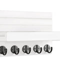 Solid Paulownia Wood Wall Mounted Key And Mail Holder Shelf With Heavy Duty Hooks For Coats Bags And Keys, white design.