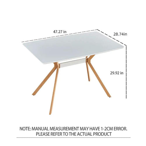 Slick Modern White Dining Table With Scratch Resistant Top And Heavy Duty Metal Bottom Shelf Clean Vibe Setup For Kitchen Hangouts Or Home Office, 47.24in L, 28.74in W