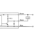 Wiring diagram for Three Pack Inductive Proximity Sensor Switch Detector, DC 5 To 30V, 3 Wire, NPN NO Output, 10mm Sensing Range.