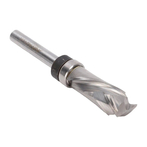 Gowenic 1 4 Inch Shank Spiral Flush Trim Router Bit With Compression Edges For Smooth CNC Woodworking showcasing fine detail and carbide tips.