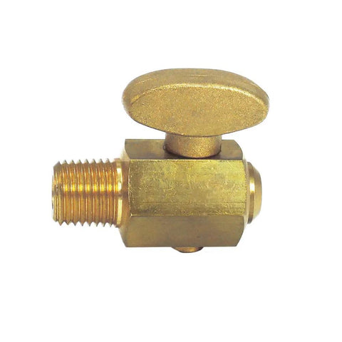 Air Brake Air Tank Drain Cock Ground Plug Shutoff Valve Quarter Inch NPT Male, brass construction, side view.