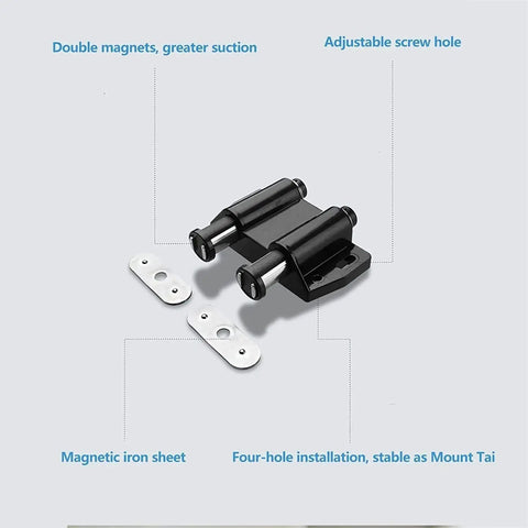 Push To Open Magnetic Cabinet Latch With Heavy Duty Spring Door Catch And Drawer Closer Touch Release components displayed.