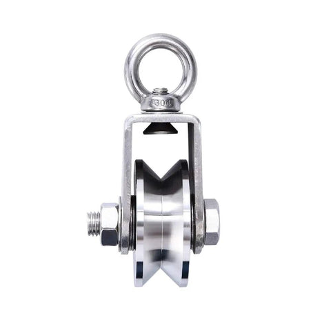 Beefy 304 Stainless Steel V Shaped Pulley For Wire Rope Crane Traction 350 Kg Load Capacity Fixed Wheel Front View