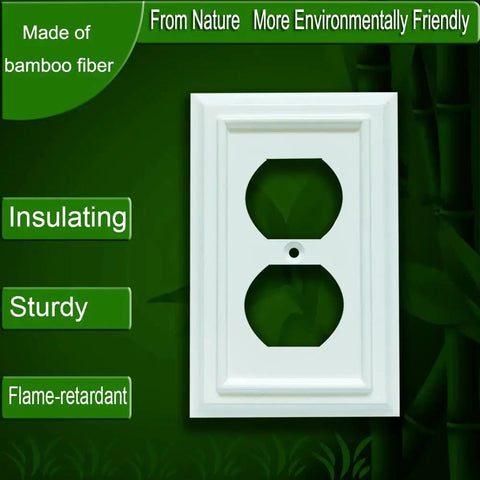 Image of bamboo fiber white 1 gang duplex outlet cover from 4 Pack Bamboo Fiber Wall Plates White 1 Gang Duplex Outlet Covers and Toggle Light Switch Decorator Covers with Easy Install No Hassle Standard Size Includes Screws and Screwdriver.