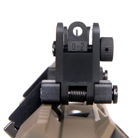 Close-up of Ultralight Flip Up Sight, 45 Degree Offset Rapid Transition Front And Rear Backup Sights For Rifles showing precision adjustment.