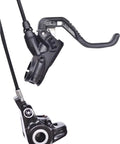 Trail Sport Dope 4-Piston Hydraulic Disc Brake Set With 1-Finger HC Lever, black Carbotecture aluminum housing, front view.