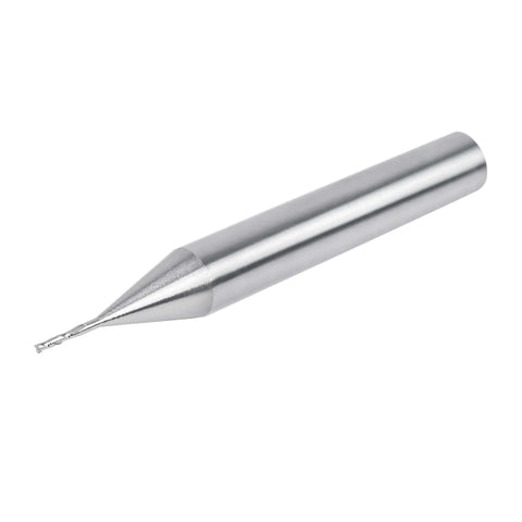 SpeTool carbide upcut inlay router bit, close-up view, 1/4 in shank, 1/32 in cutting diameter, spiral end mill