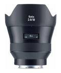 Batis 18mm F/2.8 Wide Angle Lens For Sony E Mount Full-Frame Cameras with OLED readout, weatherproof design, front view.