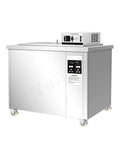 Heavy Duty Industrial Ultrasonic Parts Cleaner With Adjustable Heat And Power For Automotive Injectors Carburetors And Engine Parts, stainless steel tank with control panel.