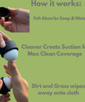 Dude Approved Magnetic Golf Ball Washer With Heavy Duty Mount To Scrub Out Stubborn Grime Fast and Lock Securely to Cart or Bag showing how it works.