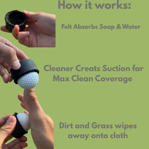 Dude Approved Magnetic Golf Ball Washer With Heavy Duty Mount To Scrub Out Stubborn Grime Fast and Lock Securely to Cart or Bag showing how it works.