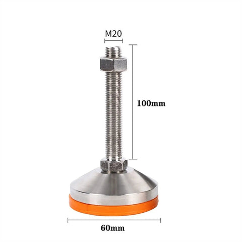 Dead Flat Heavy Duty Adjustable Foot Levelers For Workshop Rigs And Shop Stands Thick Carbon Steel Body With Fast Screw Adjustment Non Slip Pucks Keep Things Rock Solid On Crooked Grounds Pack Of Four, showing 100mm height and 60mm base.