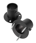 Ultra Premium 4 Pack Stainless Steel Flange Rod Holders Fit 1 Inch Closet Pipes Built Different close-up of black flange mounts with screws.