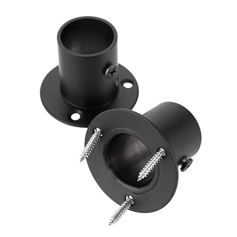Ultra Premium 4 Pack Stainless Steel Flange Rod Holders Fit 1 Inch Closet Pipes Built Different close-up of black flange mounts with screws.