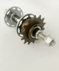 Rear Disc Brake Compatible 36 Hole Bicycle Hub For Disc Wheel Sets with nut, 36-hole pattern, and 14T flywheel shown in side view
